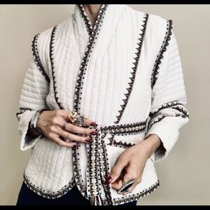 Magaschoni Quilted Embroidered Cotton Jacket Anthropologie Style